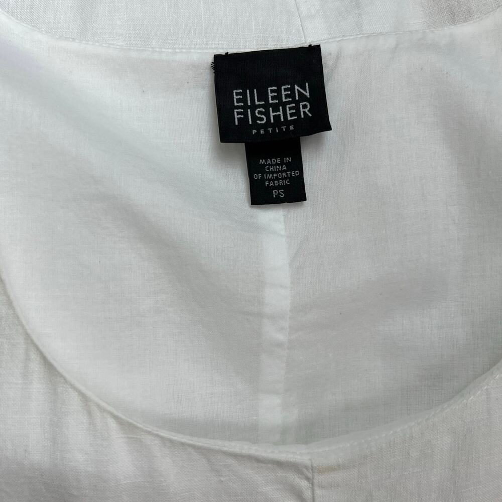 Eileen Fisher Irish Linen Swiss Dot Sleeveless Dress White A-Line Midi PS *Flaws - Picture 13 of 13